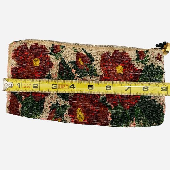 Vtg Cottagecore Beaded Clutch Purse Bag Roses Glass Handmade 1950’s Paper Lined - Picture 5 of 8